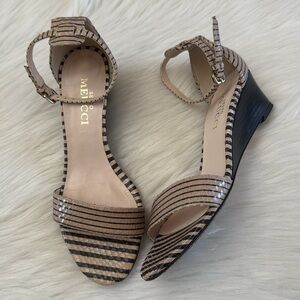 Sesto Meucci Beige and Black Wedge Sandals with Ankle Strap Size 36